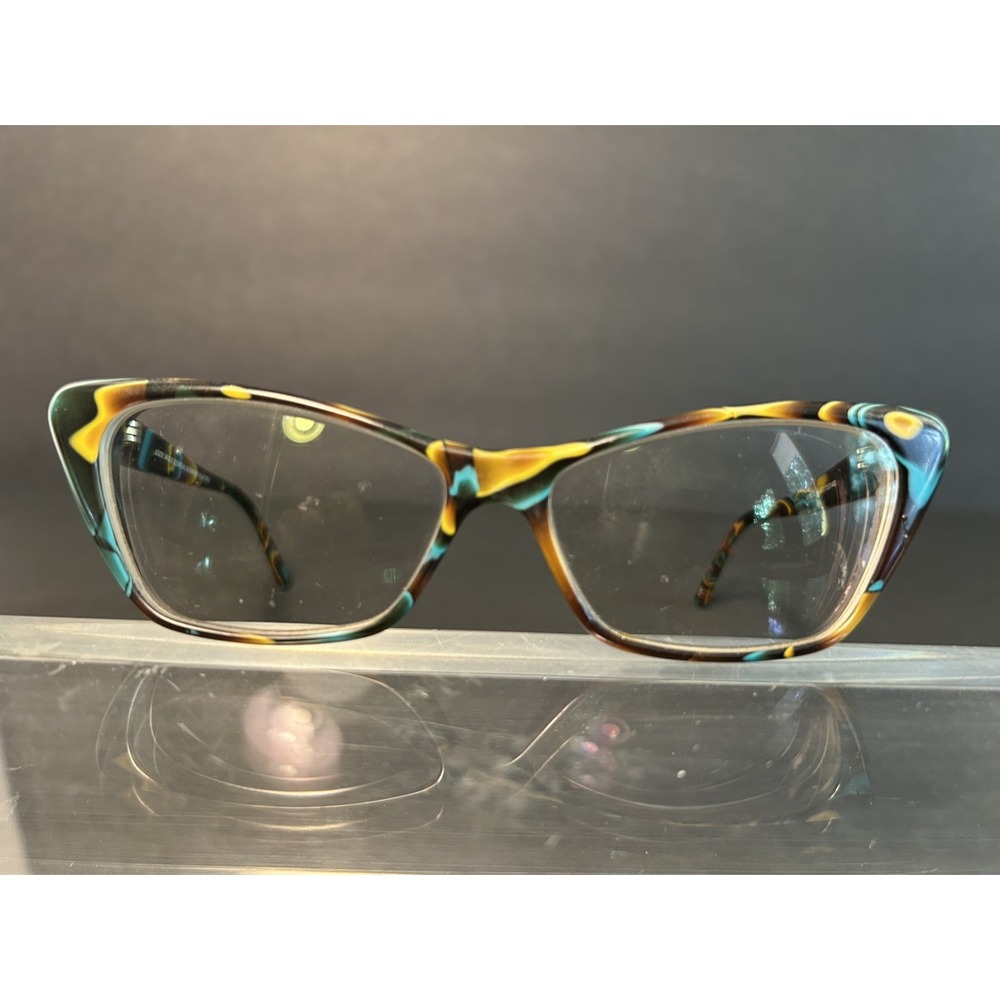 Andy Wolf 5011 Col. M Vintage Cat Eye Eyeglass Frames 53-13 Teal Amber Swirl